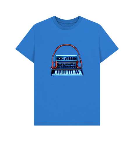 Bright Blue Neon Moog Style Synth Mens T-Shirt