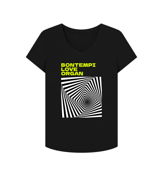 Black Bontempi Love Organ Green & Black Graphic Womens V-Neck T-Shirt