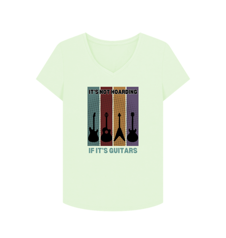 Pastel Green \"It's Not Hoarding If It's Guitars\" Womens V-Neck T-Shirt