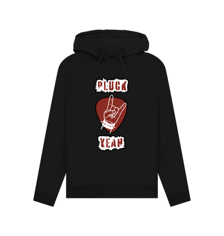 Black \"Pluck Yeah\" Graphic Rock Guitar Womens Pullover Hoodie