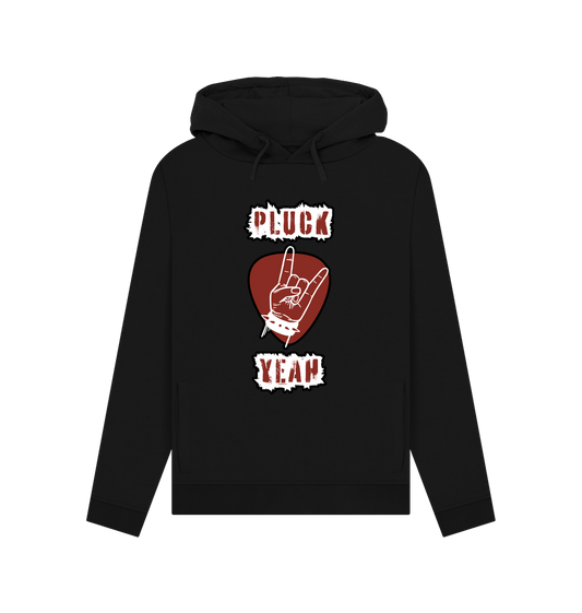 Black \"Pluck Yeah\" Graphic Rock Guitar Womens Pullover Hoodie