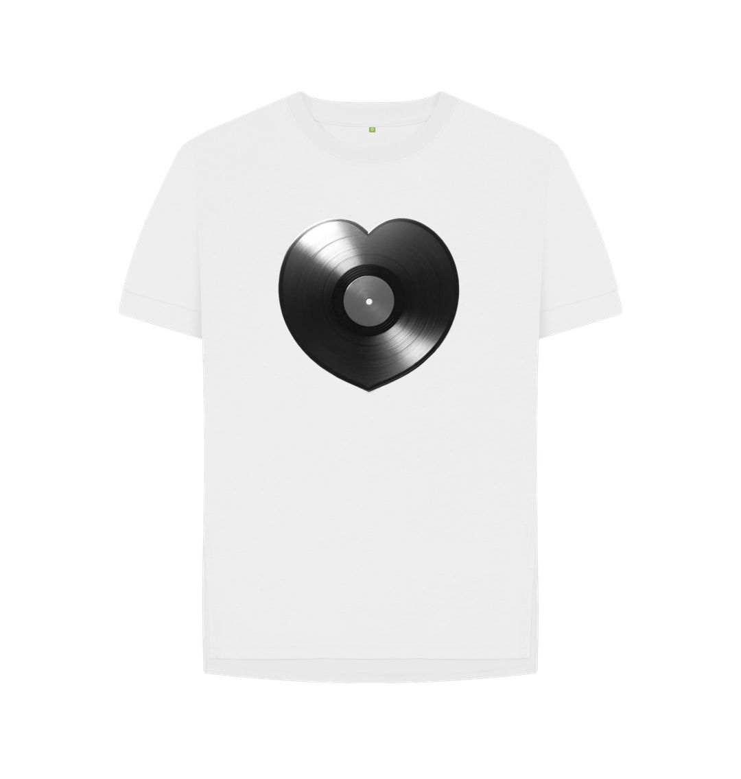 White Womens Vinyl Heart T-shirt - Black
