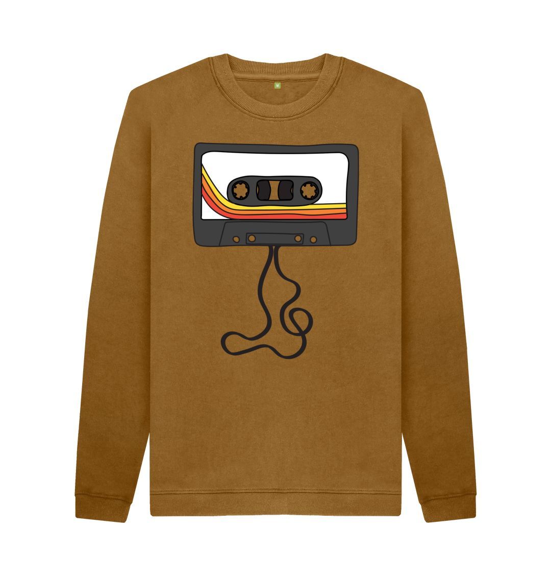 Brown Mens Unwound Cassette Graphic Sweatshirt