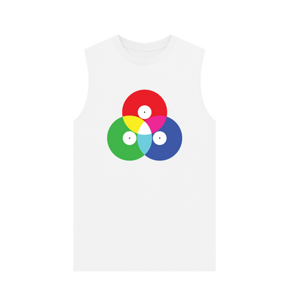 White Colour Blend Vinyl Record Graphic Mens Vest