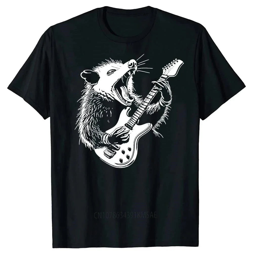 Raccoon Rat Playing Electric Guitar T-Shirt