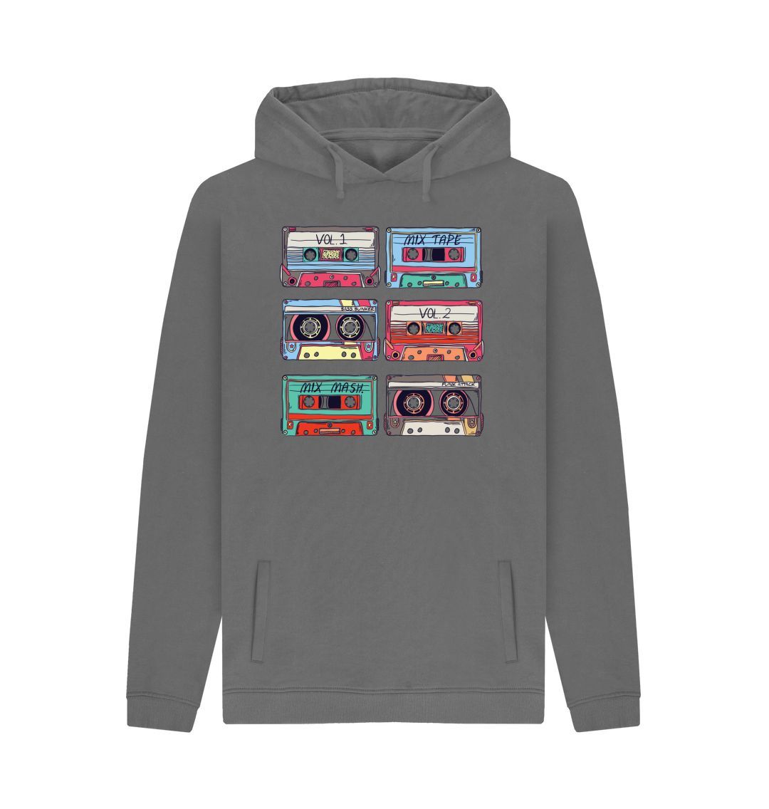 Slate Grey Mens Cassette Mix Tape Hoodie