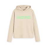 Oat women's relaxed fit hoodie with the ABC 'Release Decay Sustain Attack' single title, front view
