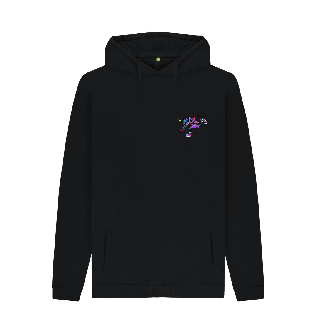 Black Mens Cartoon Character Flying V Hoodie