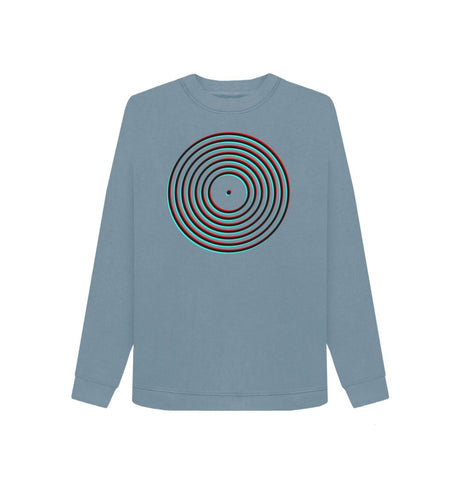 Stone Blue Womens Vinyl Record Outline Sweatshirt