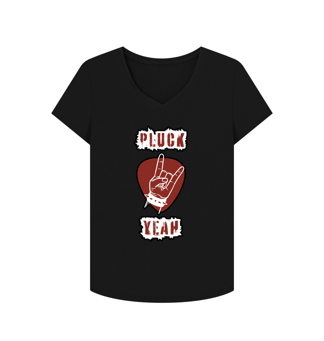 Black \"Pluck Yeah\" Graphic Womens V-Neck T-Shirt