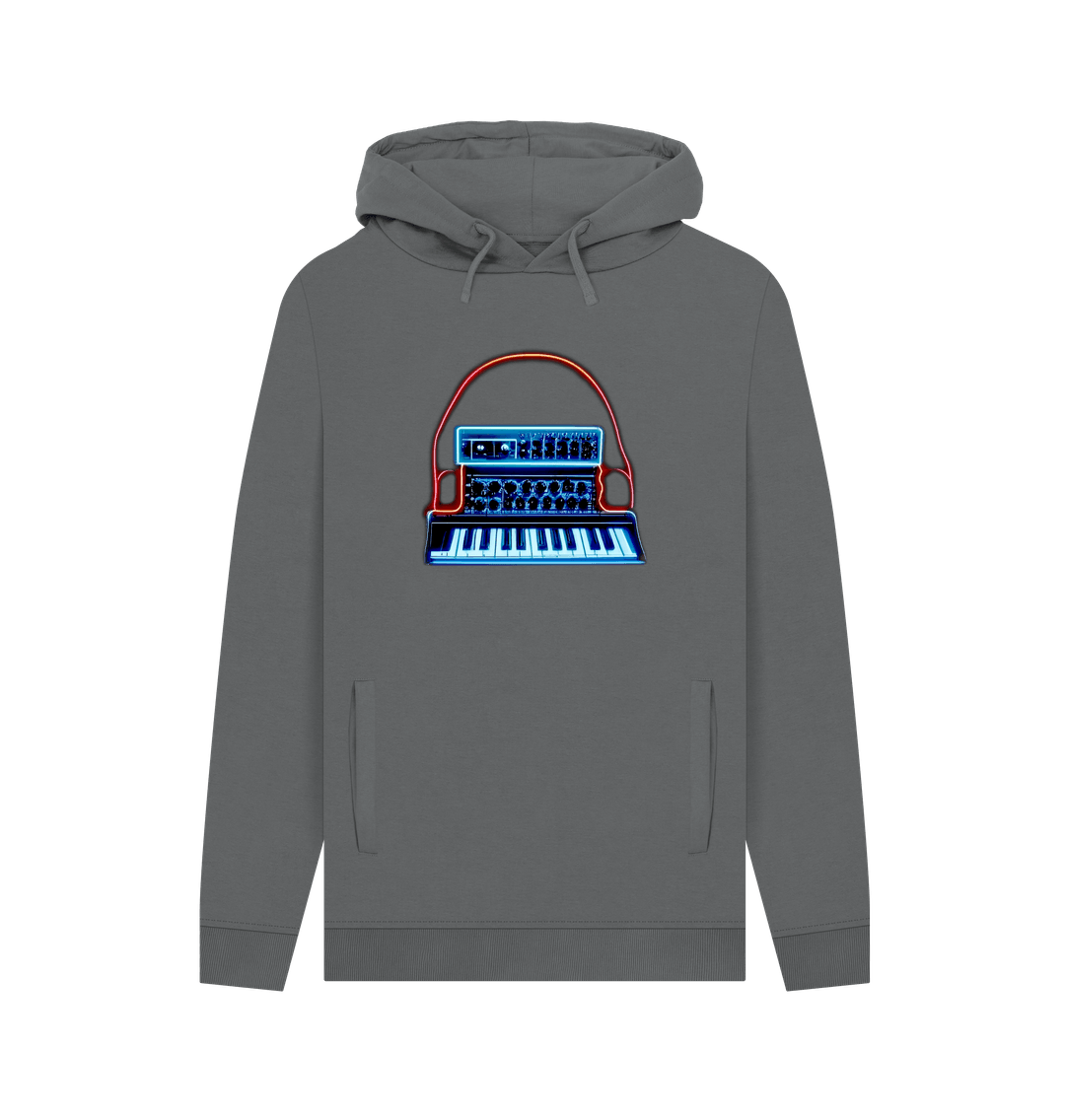 Slate Grey Neon Moog Style Synth Mens Hoodie