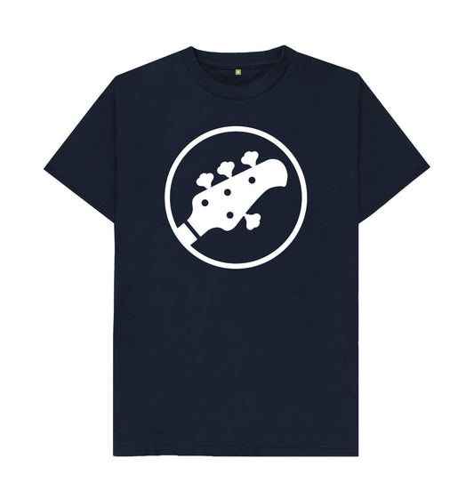 Navy Blue Mens Stingray Bass Guitar Head Stock T-Shirt (White)