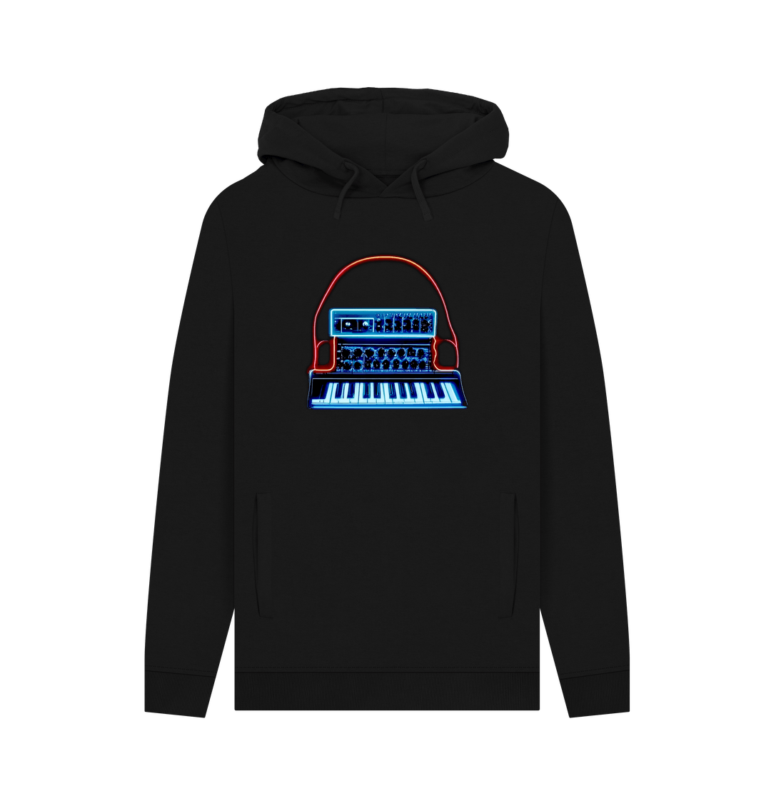 Black Neon Moog Style Synth Mens Hoodie