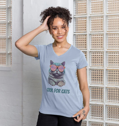 "Cool For Cats" Womens V Neck T-Shirt