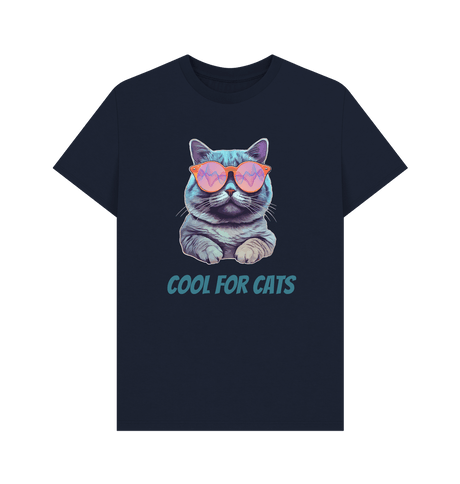 Navy Blue \"Cool For Cats\" Graphic Mens T-Shirt