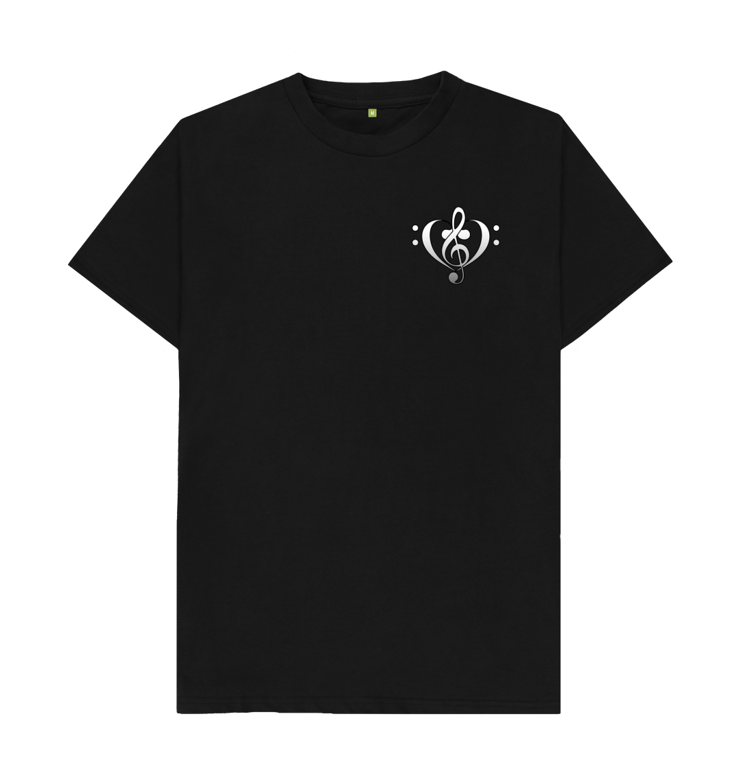 Black Combined Clef Heart Symbol Graphic Mens T-Shirt