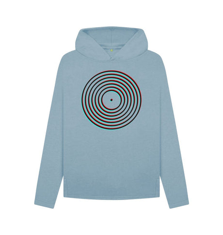 Stone Blue Womens Vinyl Record Outline Hoodie