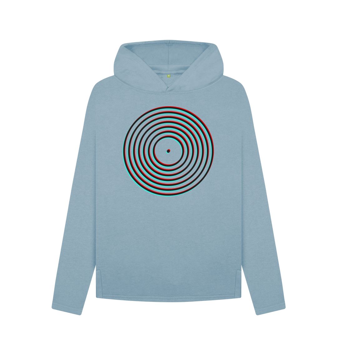 Stone Blue Womens Vinyl Record Outline Hoodie
