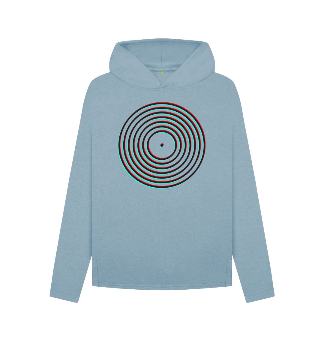 Stone Blue Womens Vinyl Record Outline Hoodie