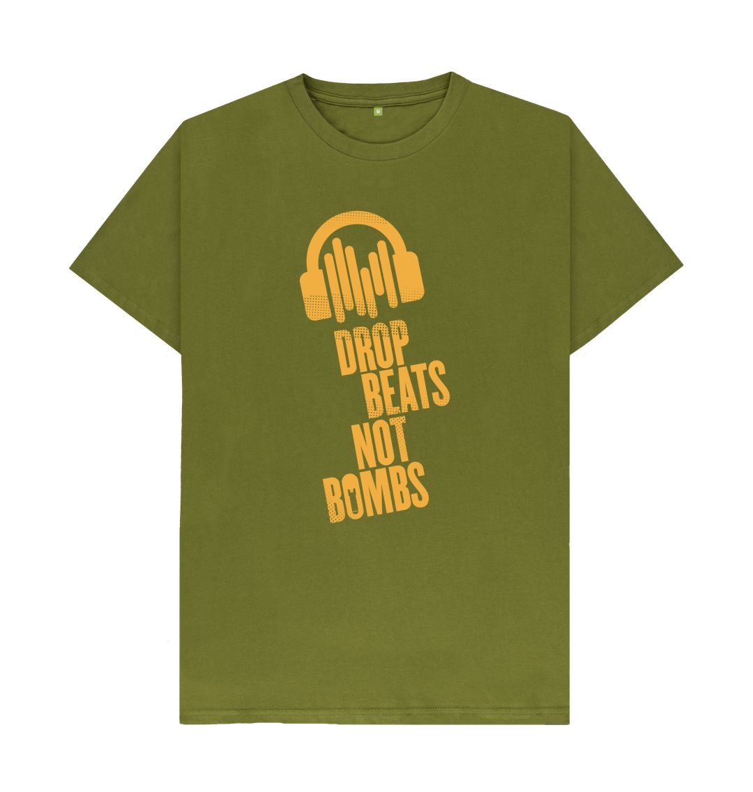 Moss Green Drop Beats Not Bombs Sound Shirts Yellow Logo T-Shirt