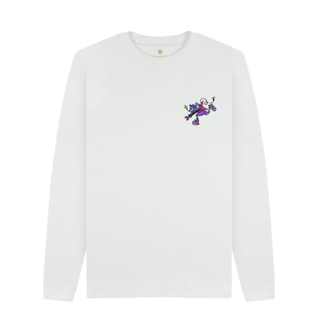 White Mens Cartoon Character Flying V Sweater