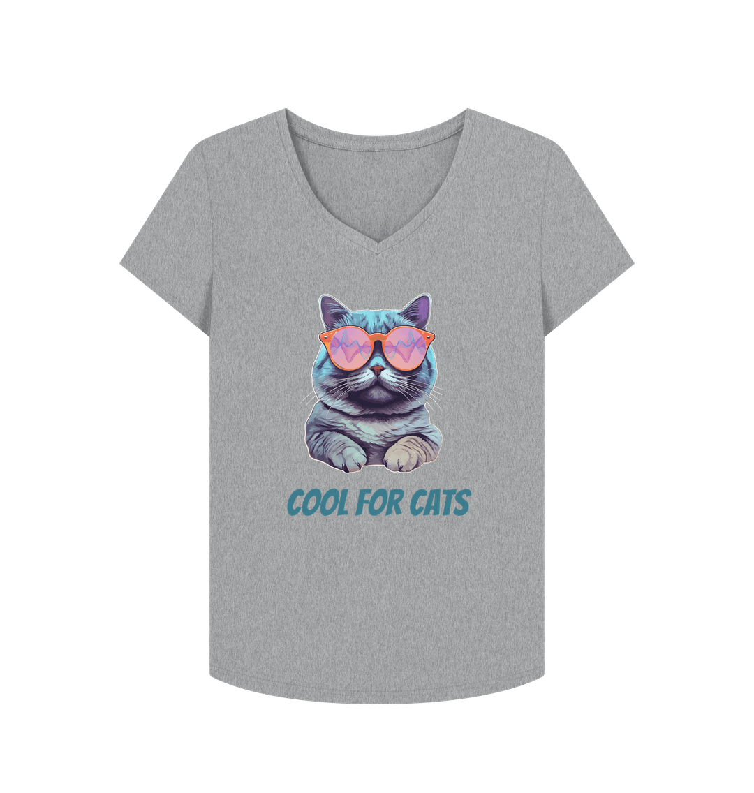 Athletic Grey \"Cool For Cats\" Womens V Neck T-Shirt