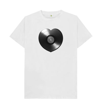 White Mens Vinyl Heart T-shirt - Black