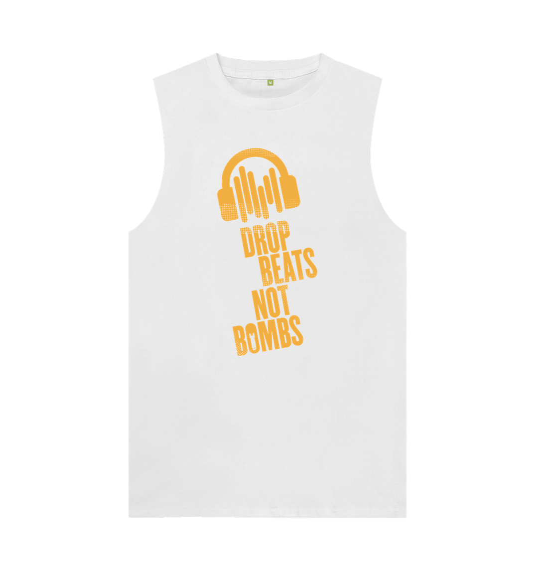 White \"Drop Beats Not Bombs\" Men's Vest
