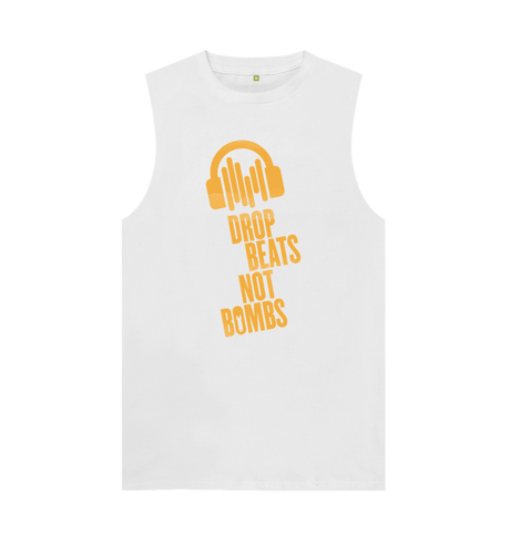White \"Drop Beats Not Bombs\" Men's Vest