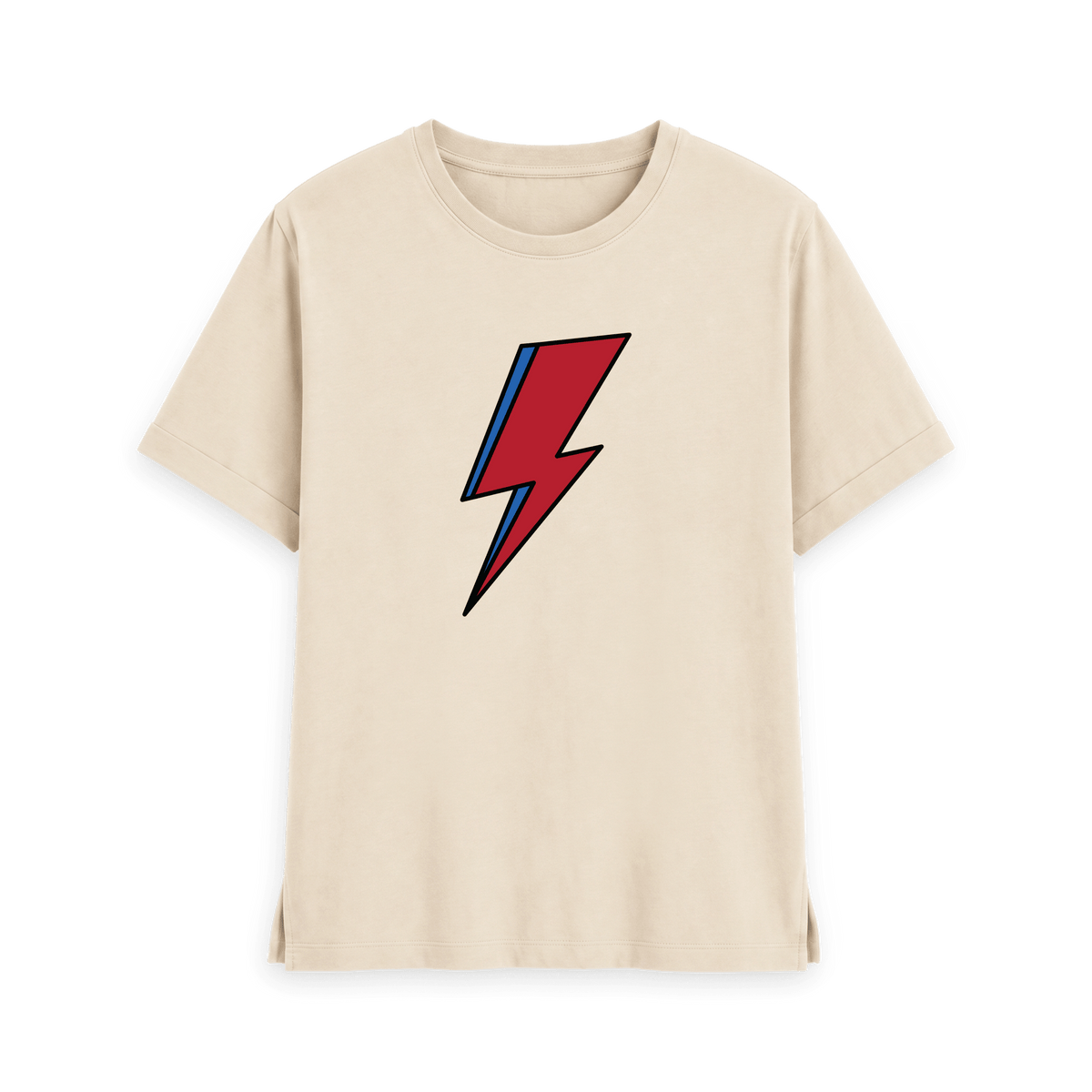 Oat womens t-shirt with David Bowie Aladdin Sane lightning bolt design, front view