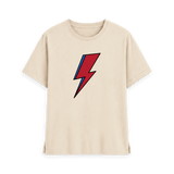 Oat womens t-shirt with David Bowie Aladdin Sane lightning bolt design, front view