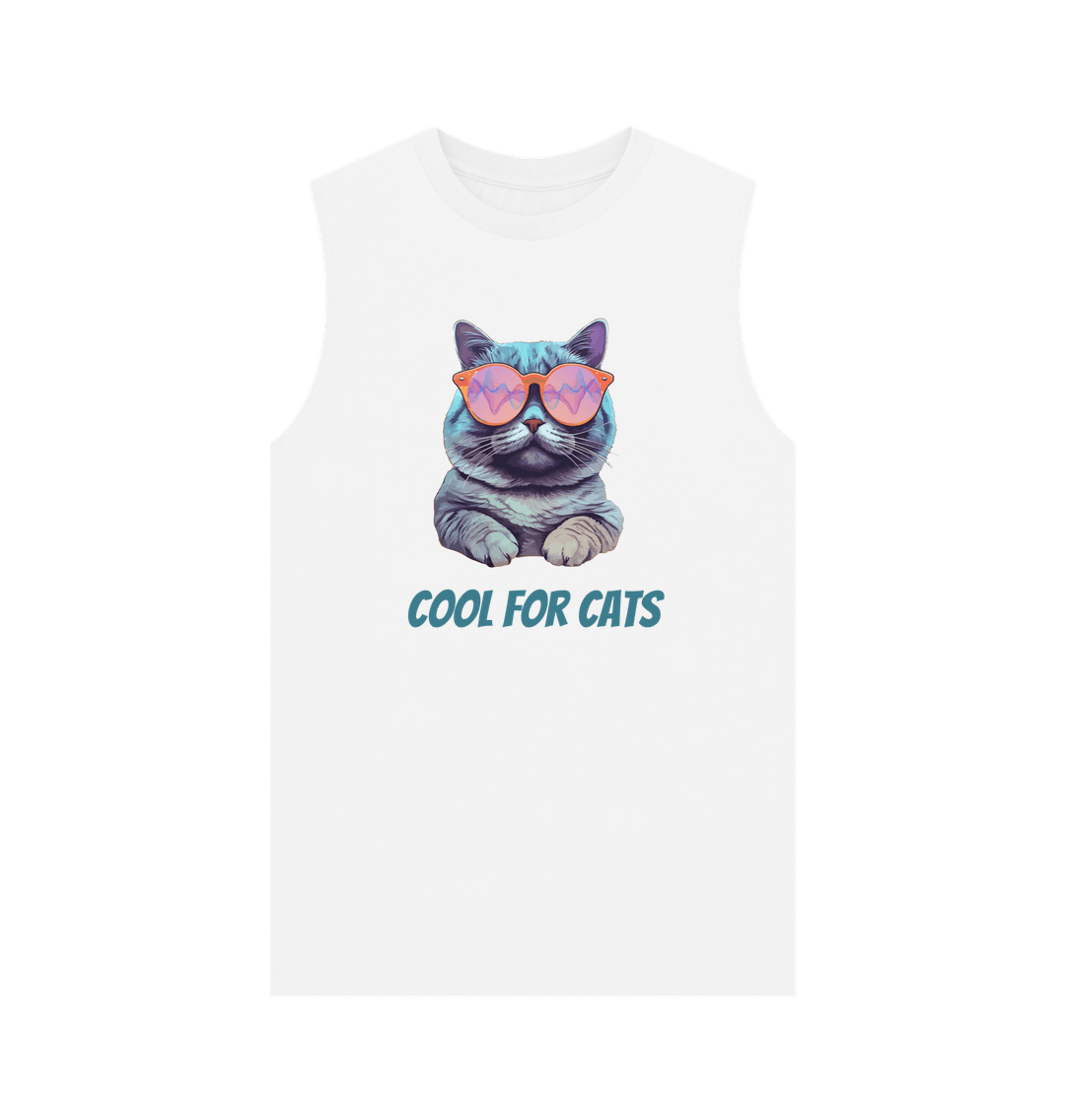 White \"Cool For Cats\" Graphic Mens Vest