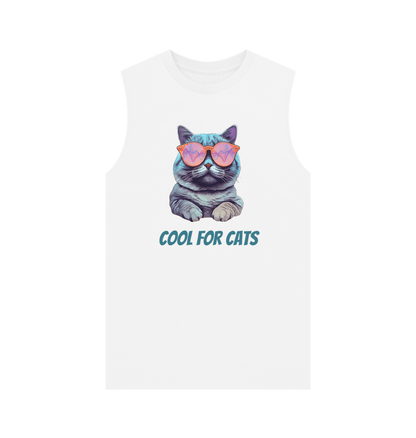 White \"Cool For Cats\" Graphic Mens Vest