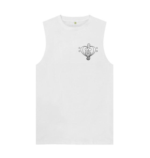 White Combined Clef Heart Symbol Graphic Mens Vest