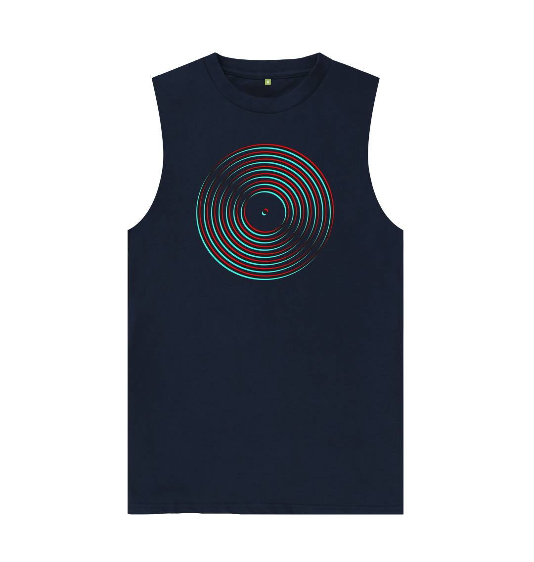 Navy Blue Vinyl Record Outline Mens Vest