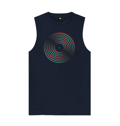 Navy Blue Vinyl Record Outline Mens Vest