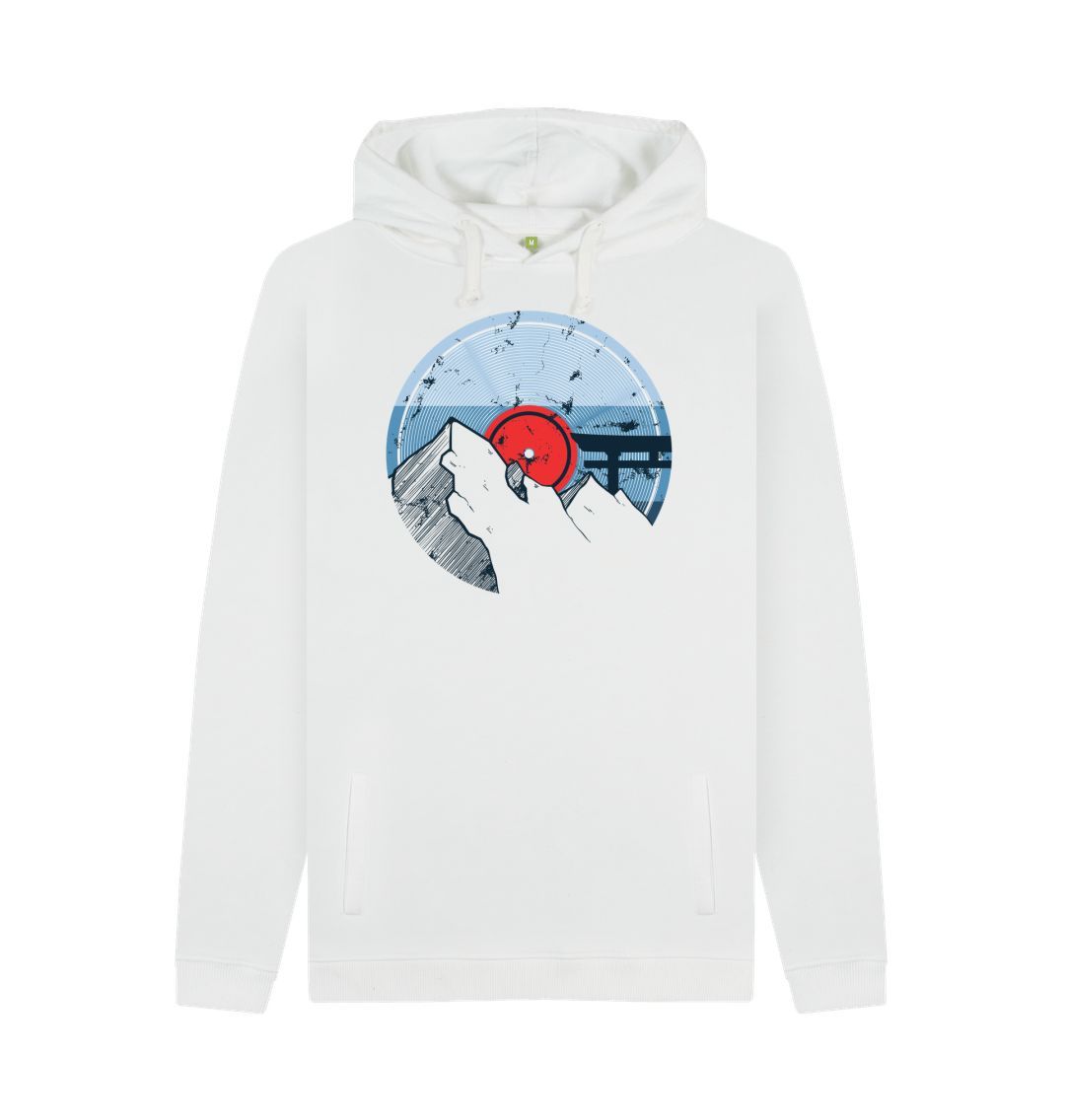 White Mens Vinyl Record Mountain Hoodie