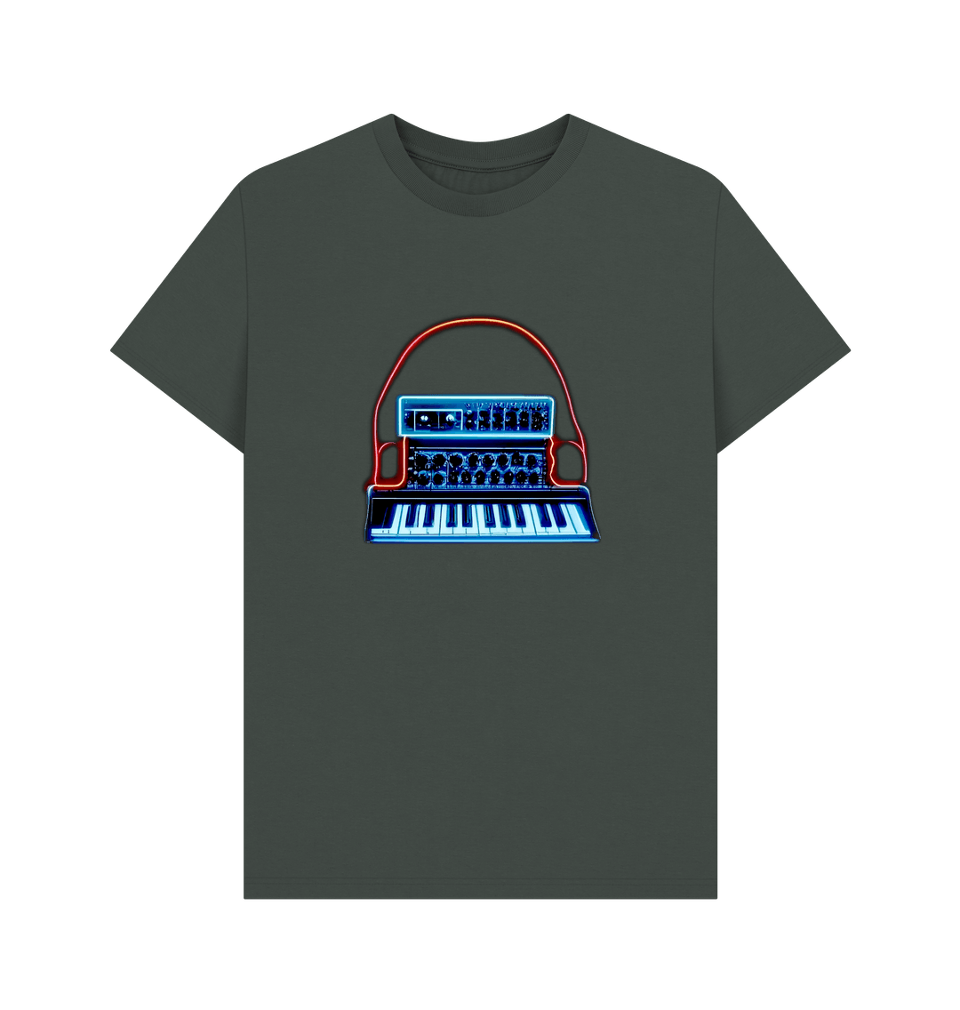 Dark Grey Neon Moog Style Synth Mens T-Shirt