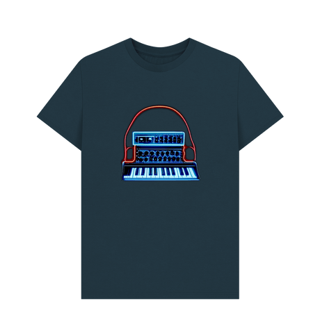 Denim Blue Neon Moog Style Synth Mens T-Shirt