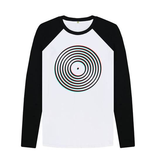 Black-White Vinyl Record Outline Mens Baseball Shirt