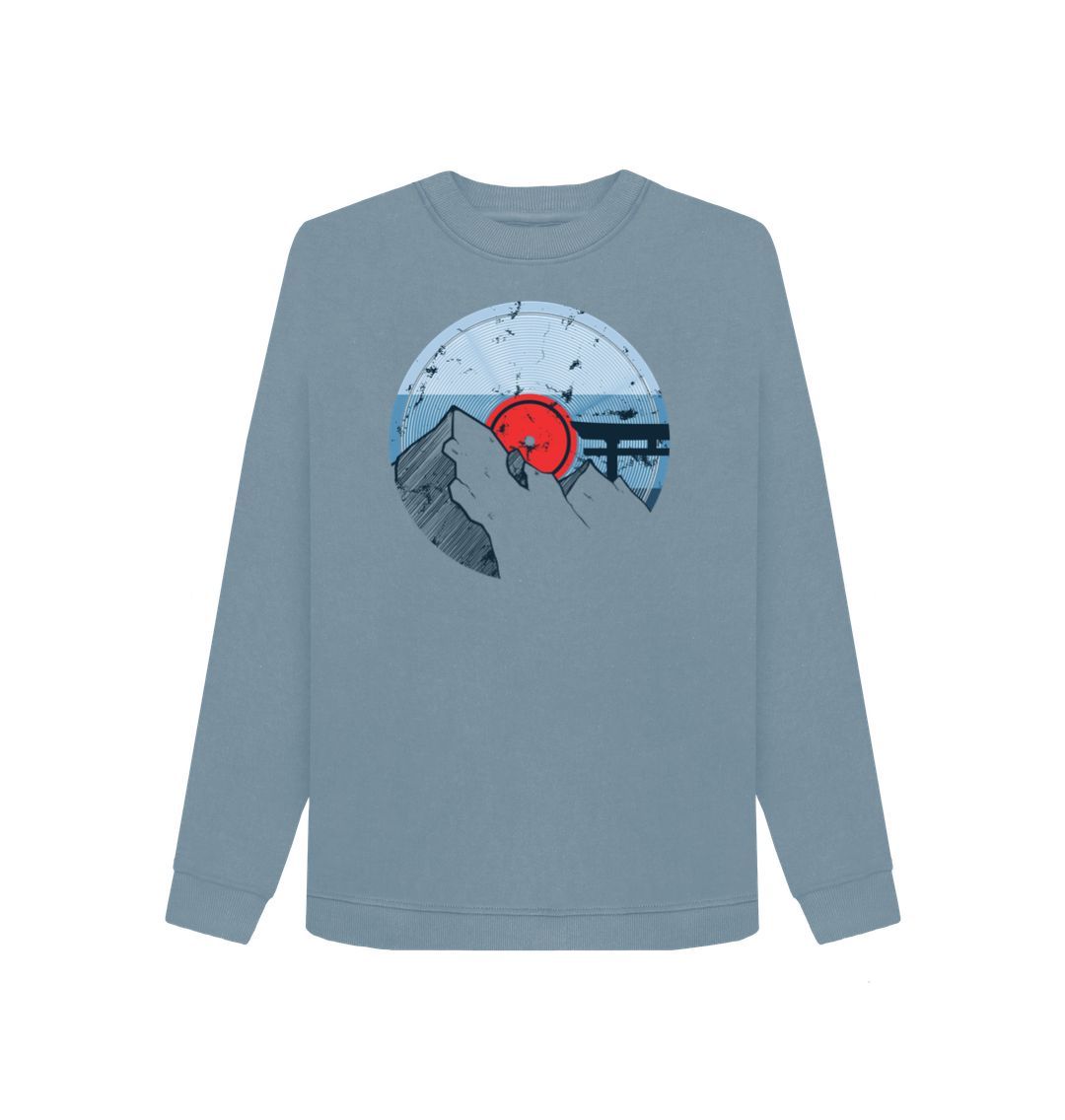 Stone Blue Womens Vinyl Record Mountain Sweatshirt