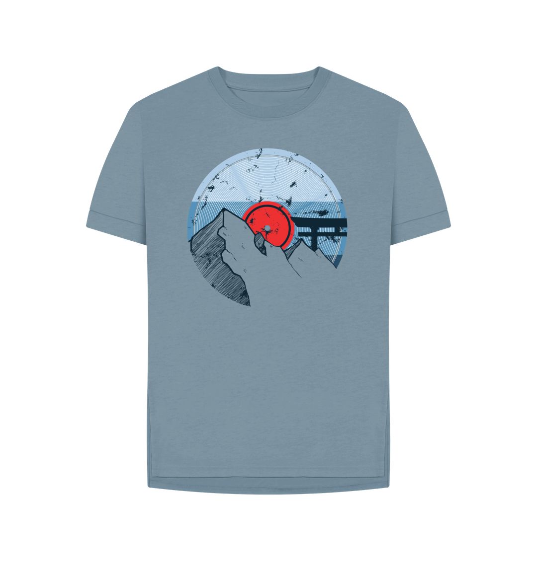 Stone Blue Womens Vinyl Record Mountain T-Shirt