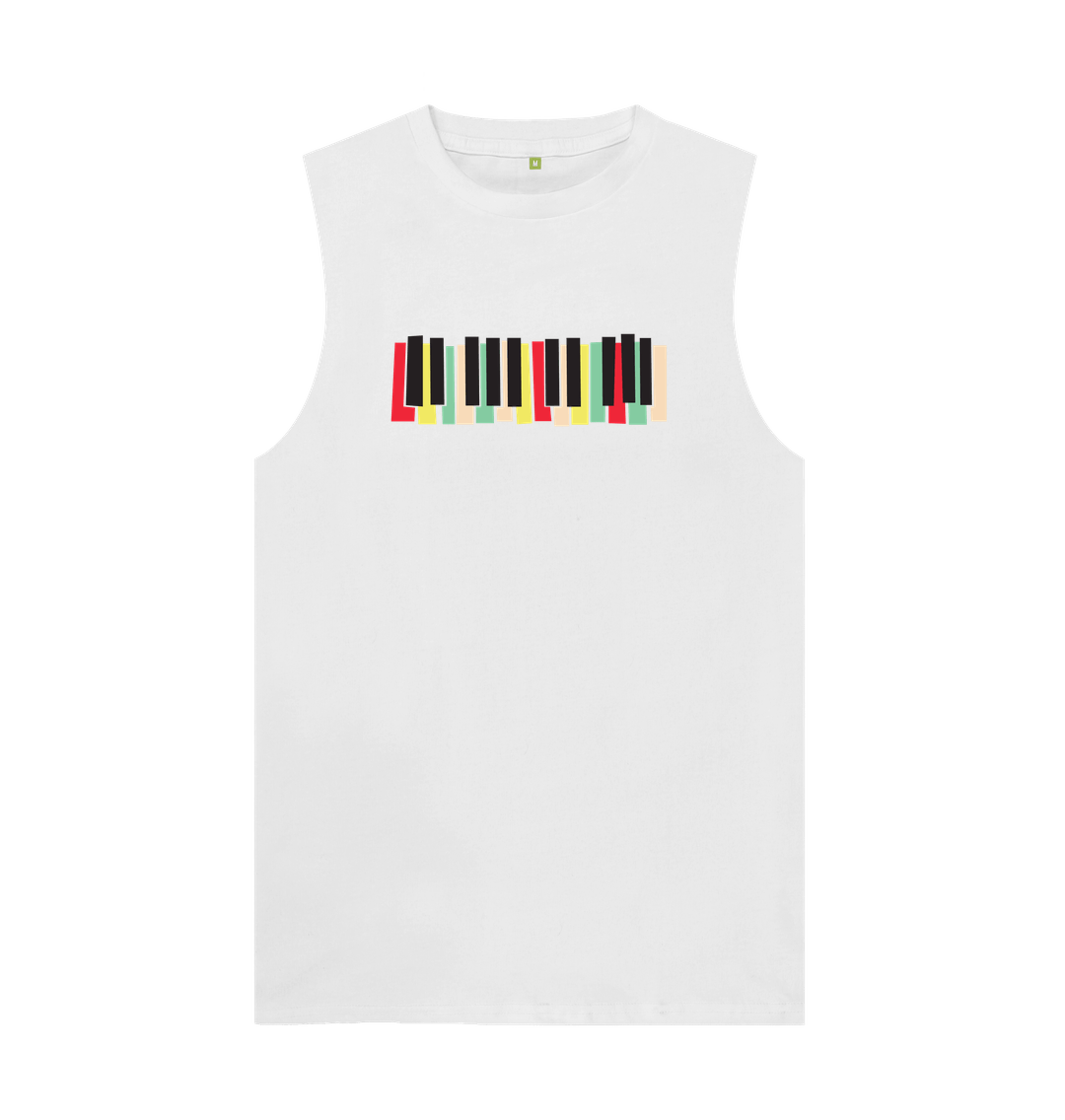 White Colourful Keyboard Mens Vest