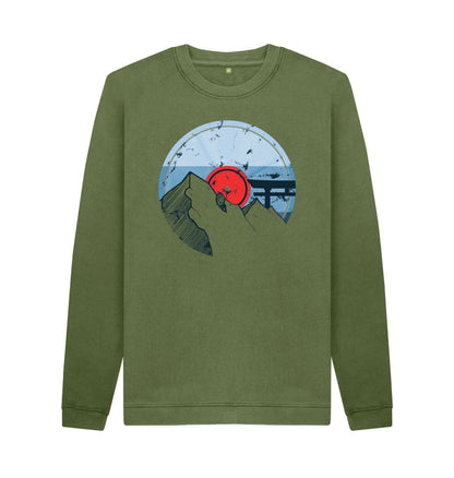 Khaki Mens Vinyl Record Mountain Sweatshirt