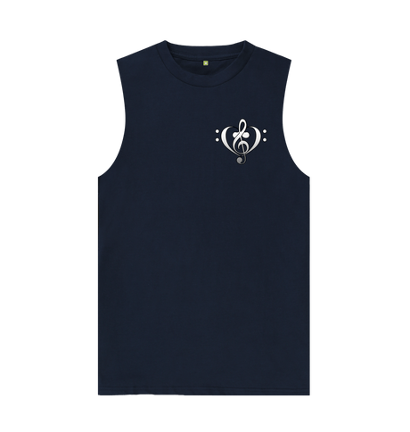 Navy Blue Combined Clef Heart Symbol Graphic Mens Vest