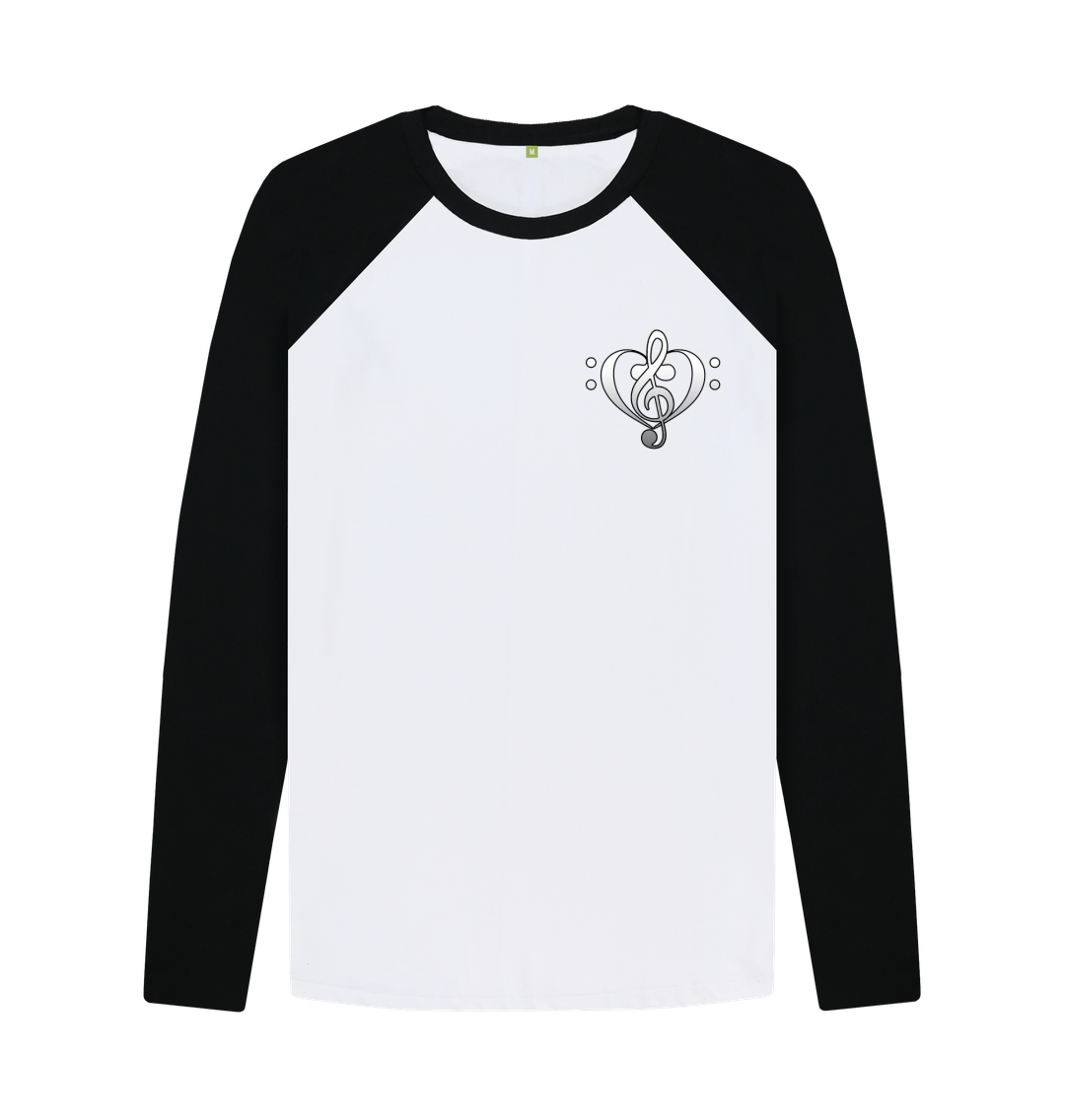 Black-White Combined Clef Heart Symbol Graphic Mens Baseball Shirt