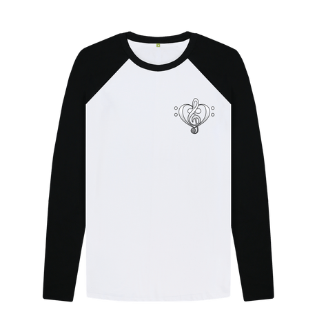 Black-White Combined Clef Heart Symbol Graphic Mens Baseball Shirt