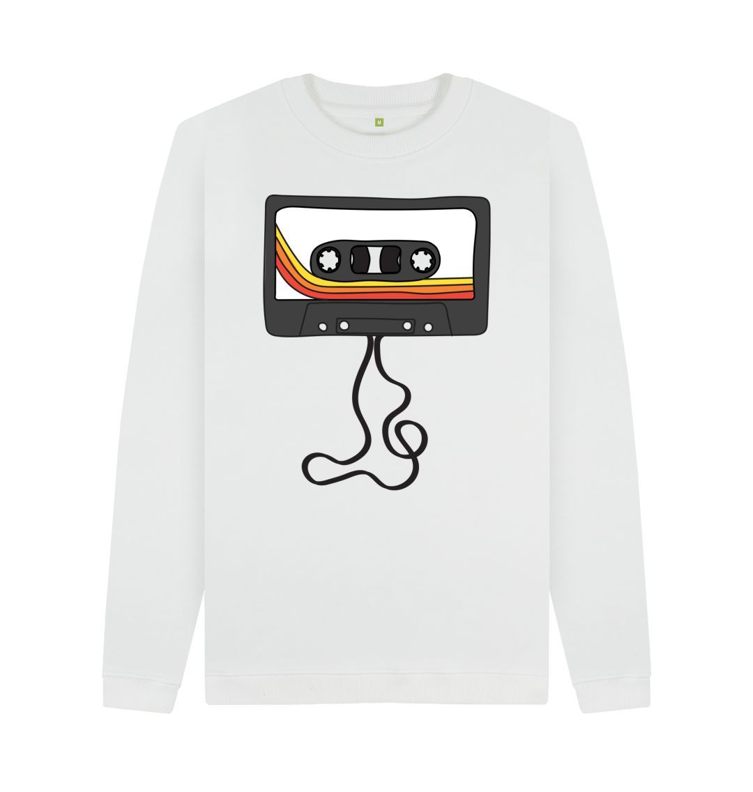 White Mens Unwound Cassette Graphic Sweatshirt