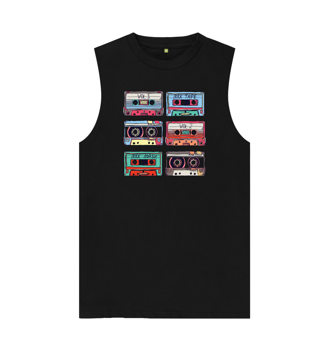 Black Cassette Mix Tape Mens Vest