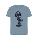 Stone Blue Drop Beats Not Bombs Sound Shirts Navy Logo Relaxed Fit Womens T-Shirt